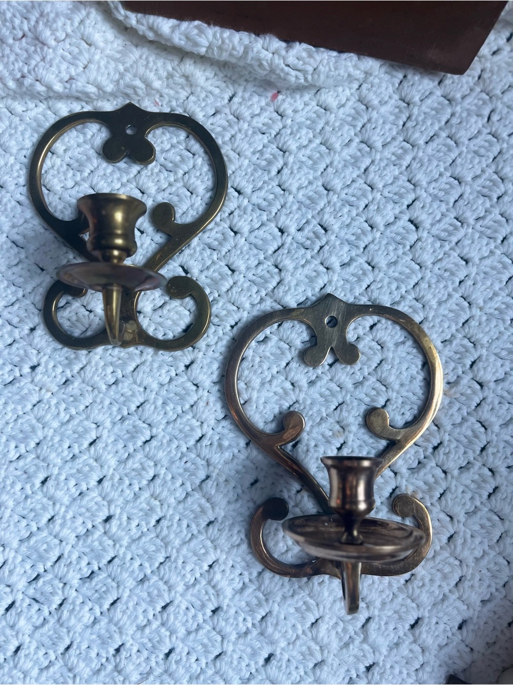 Antique-Style Brass Wall Candle Sconces - Pair